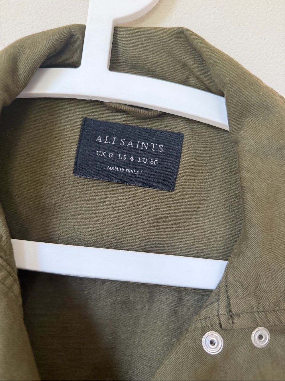 AllSaints Cadie Olive Green and removable denim combination Jacket 4 - Picture 3 of 10